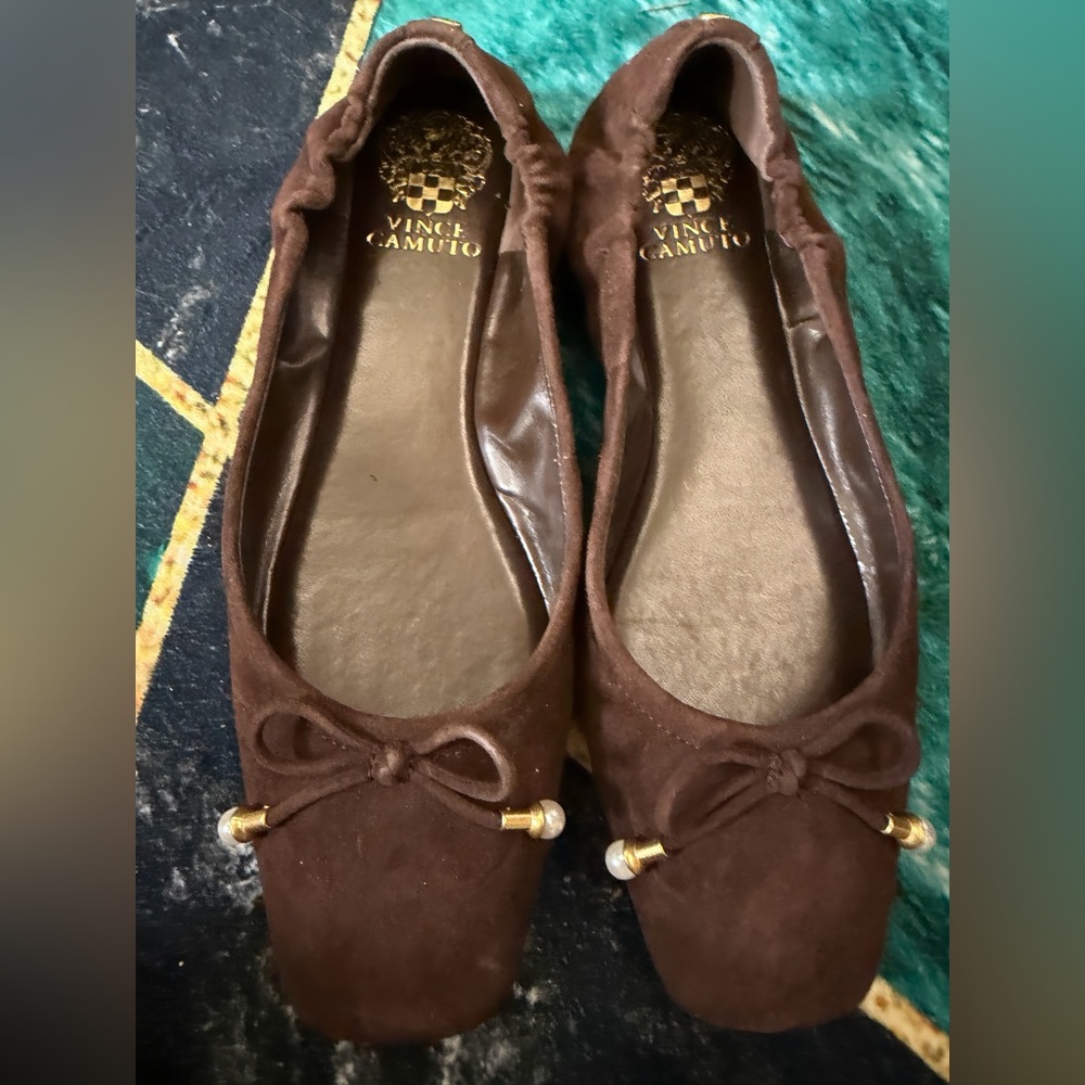 Vince Camuto Chocolate Brown Flats with Bow Accent